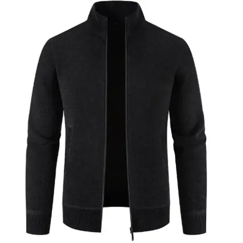Thick Fleece-lined Men's Stand Collar Knitted Jacket