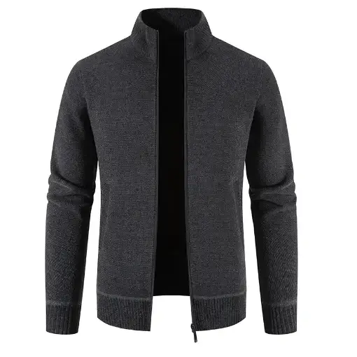 Thick Fleece-lined Men's Stand Collar Knitted Jacket