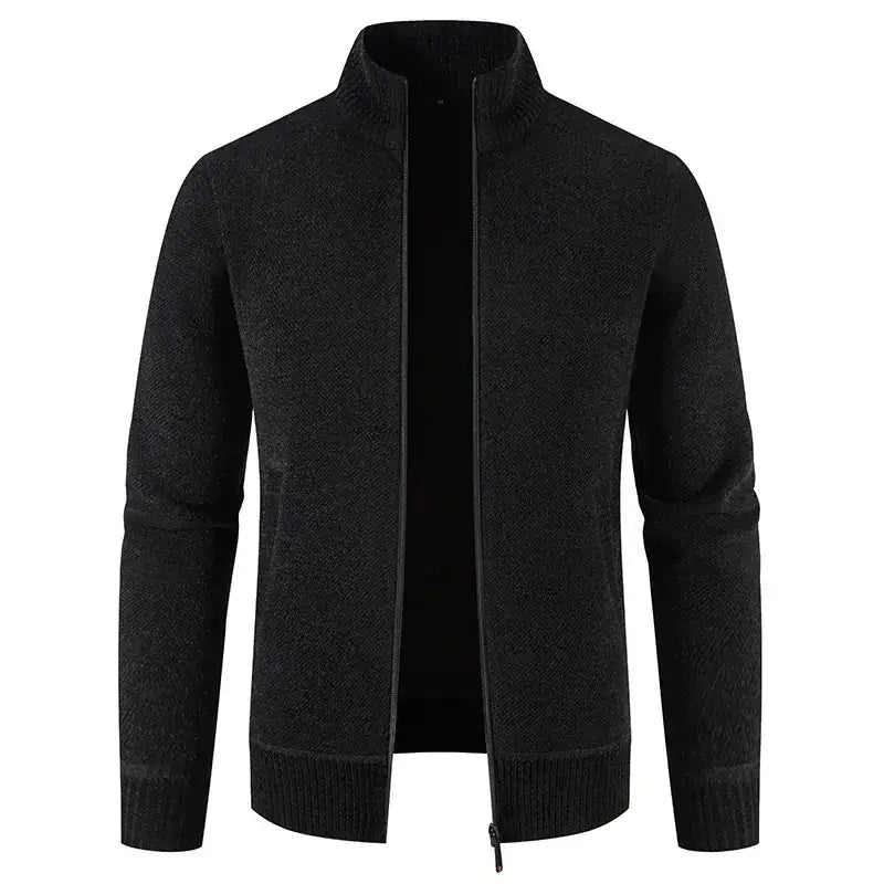 Thick Fleece-lined Men's Stand Collar Knitted Jacket