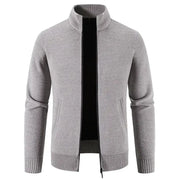 Thick Fleece-lined Men's Stand Collar Knitted Jacket