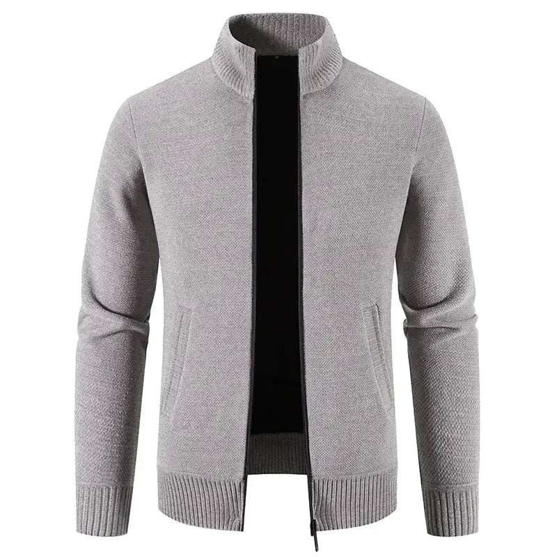 Thick Fleece-lined Men's Stand Collar Knitted Jacket