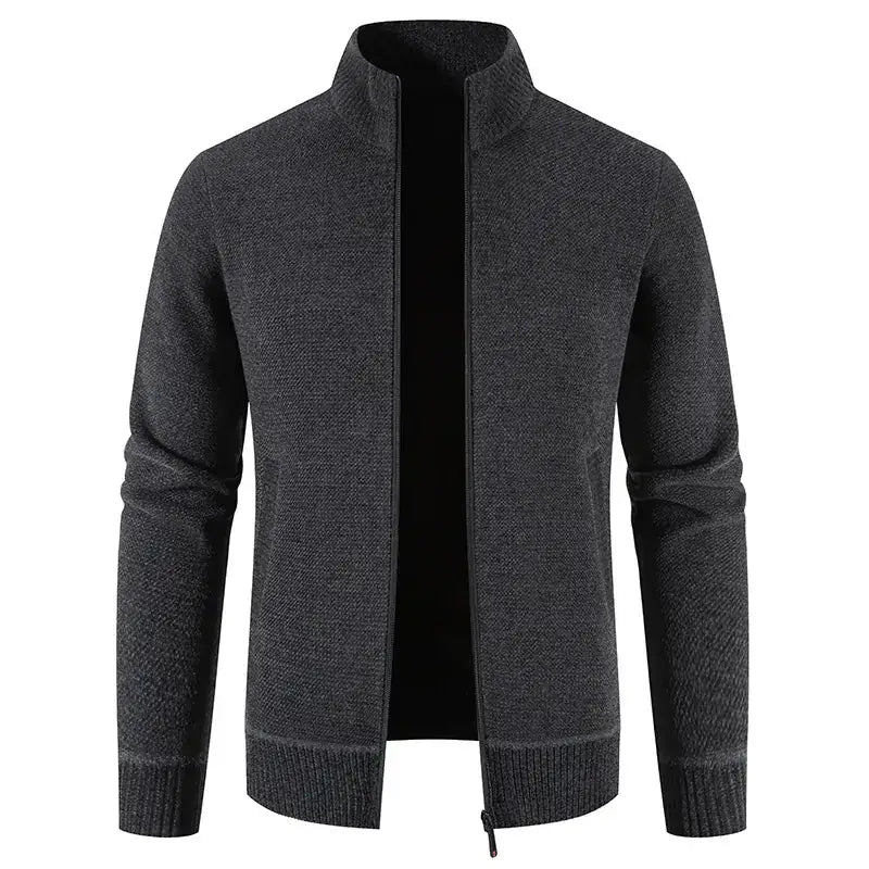 Thick Fleece-lined Men's Stand Collar Knitted Jacket