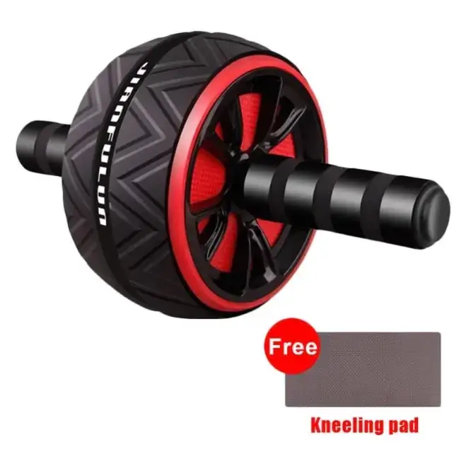 Black and red ab roller with textured grip handles and a durable rubber wheel.