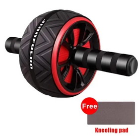 Black and red ab roller with textured grip handles and a durable rubber wheel.