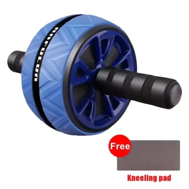 Blue and black abdominal roller with textured grip surface.