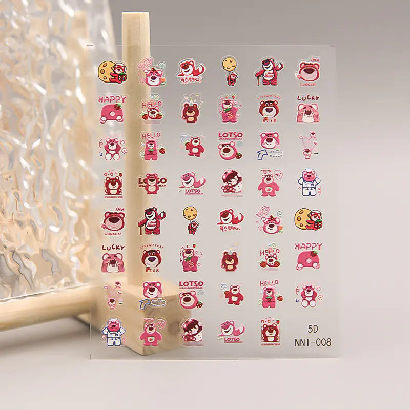 5D Strawberry Bear Nail Stickers for Cute Decor - Joomcy
