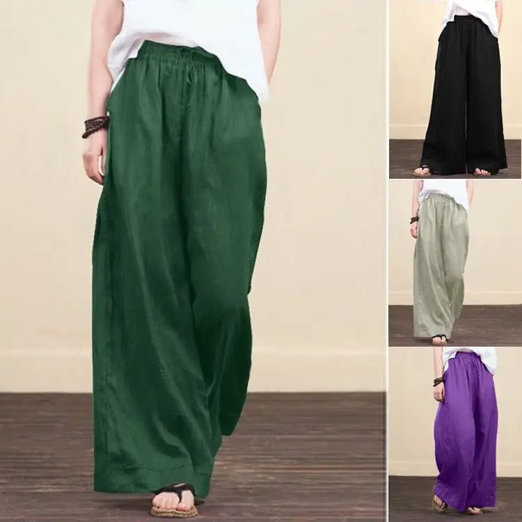 Trendy Women's Loose Wide-Leg Cotton Linen Pants