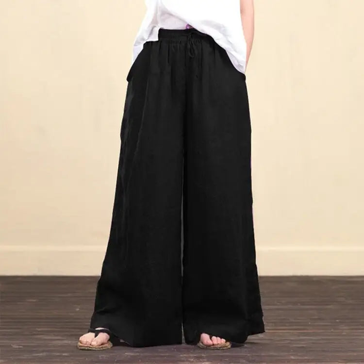 Trendy Women's Loose Wide-Leg Cotton Linen Pants