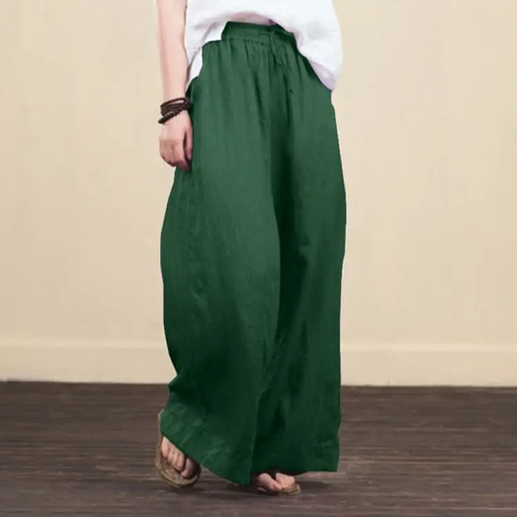Trendy Women's Loose Wide-Leg Cotton Linen Pants