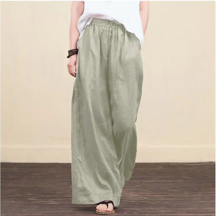Trendy Women's Loose Wide-Leg Cotton Linen Pants