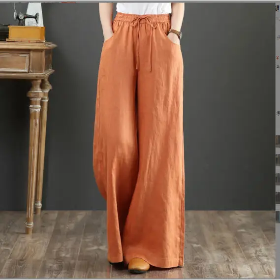 Trendy Women's Loose Wide-Leg Cotton Linen Pants