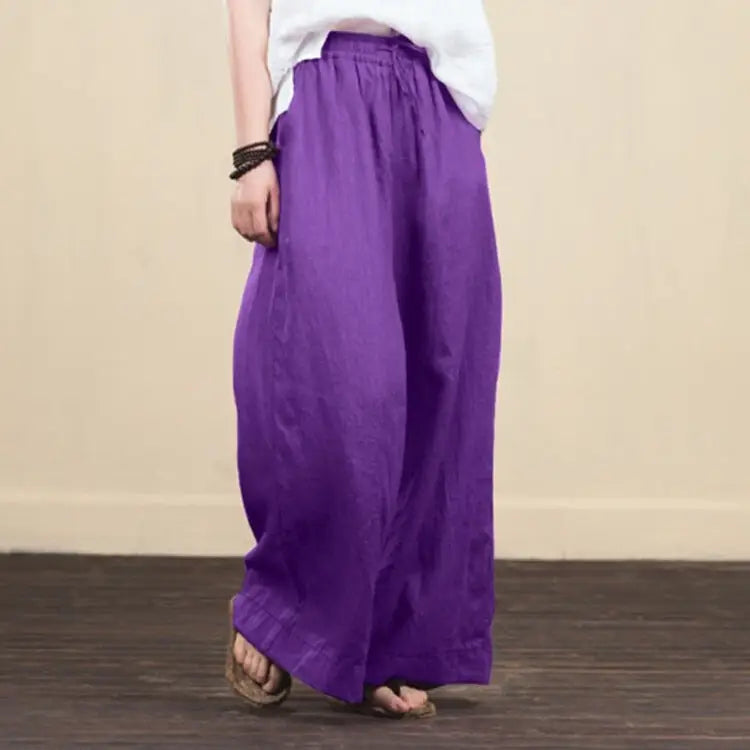 Trendy Women's Loose Wide-Leg Cotton Linen Pants