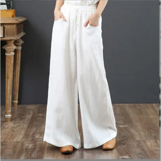 Trendy Women's Loose Wide-Leg Cotton Linen Pants
