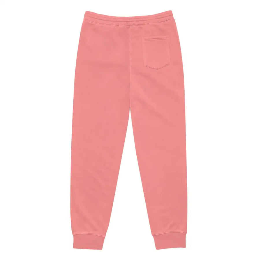 Cotton pink joggers with a rear pocket and ribbed cuffs.