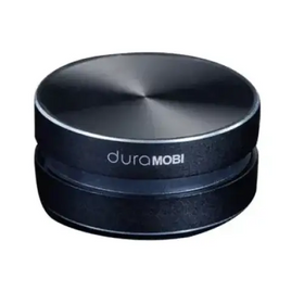 Black cylindrical device with brushed metal finish and ’duramobi’ branding.