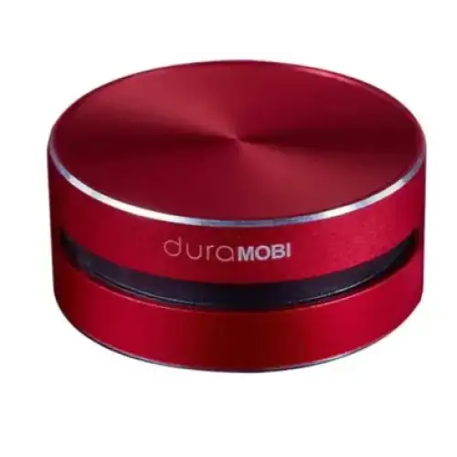 Red metallic cylindrical device with ’duromobi’ branding.