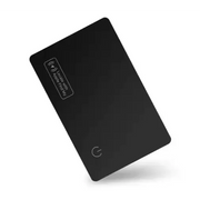 Black rectangular portable power bank with a sleek matte finish and minimalist design, featuring subtle white icons indicating wireless charging capability.