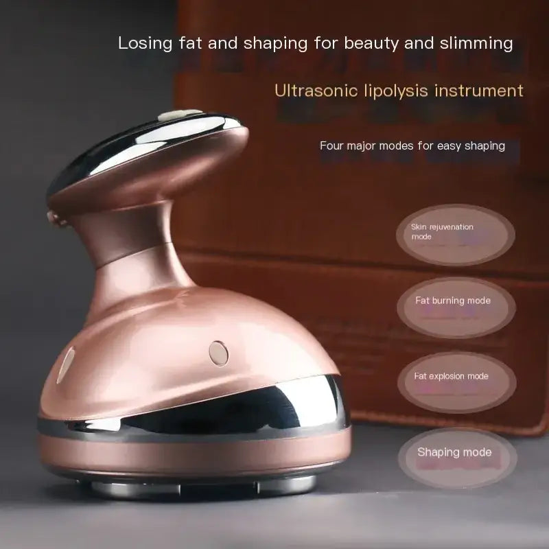Rose gold and black ultrasonic lipolysis device with a sleek, rounded design.