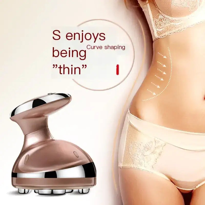 Rose gold and silver metallic body with a sleek, curved design featuring multiple massage heads.