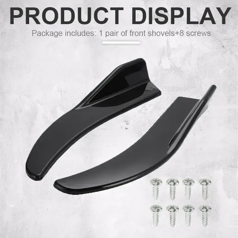 Black, glossy plastic front car spoilers.