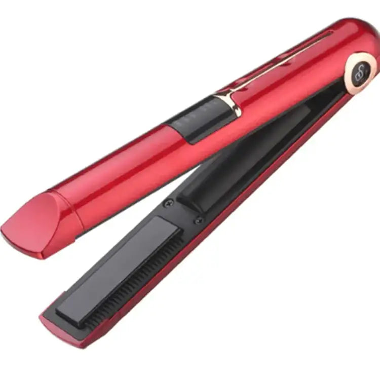 Red and black hair straightener with a glossy finish.