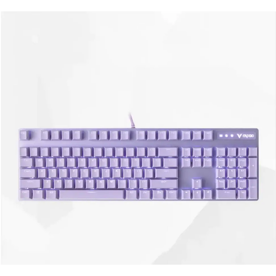 A lavender-colored, full-size mechanical keyboard with a sleek design and the ’vipad’ brand logo on the upper right corner.