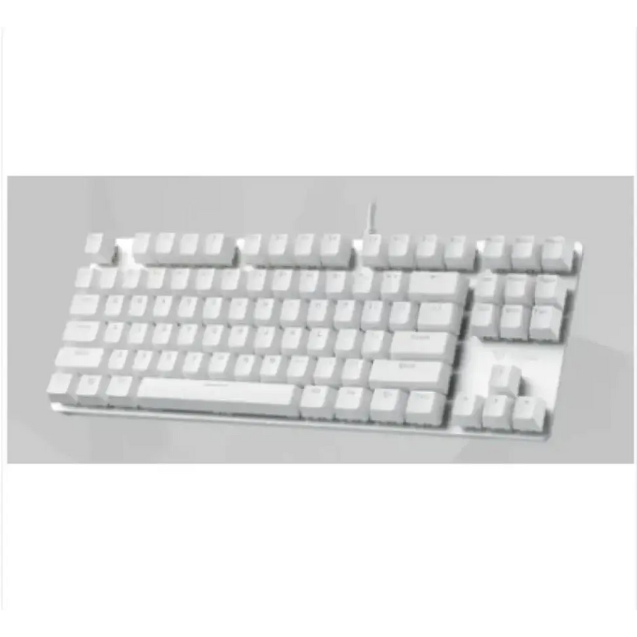 White mechanical keyboard with a minimalist design and clean, uniform keycaps.