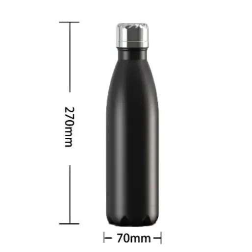 Black stainless steel insulated water bottle with a silver screw-on lid and a textured base.