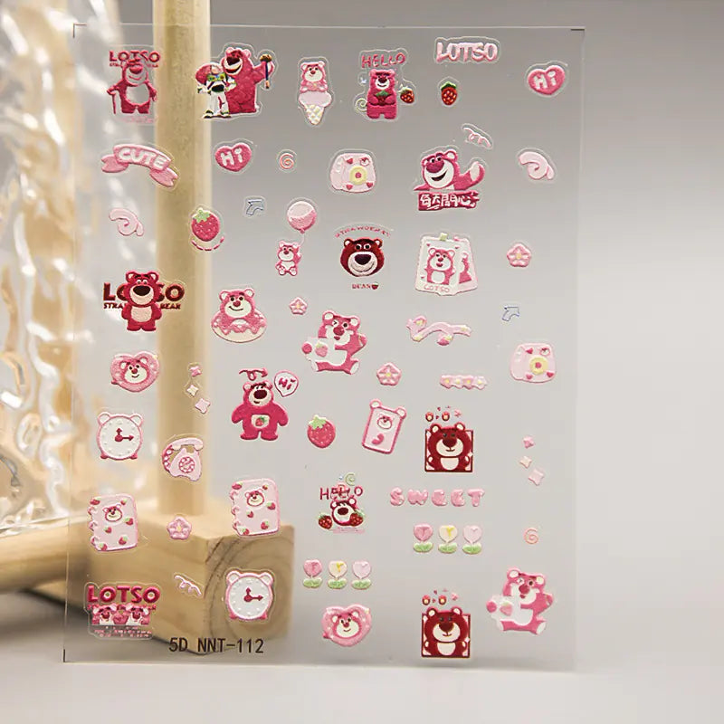 5D Strawberry Bear Nail Stickers for Cute Decor - Joomcy
