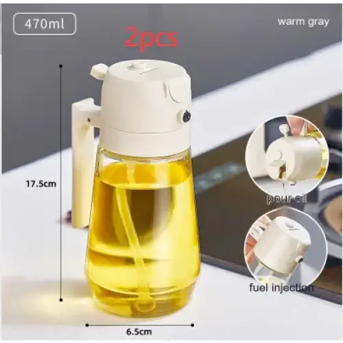 Warm gray 470ml oil dispenser with a white pump handle and fuel injection mechanism.