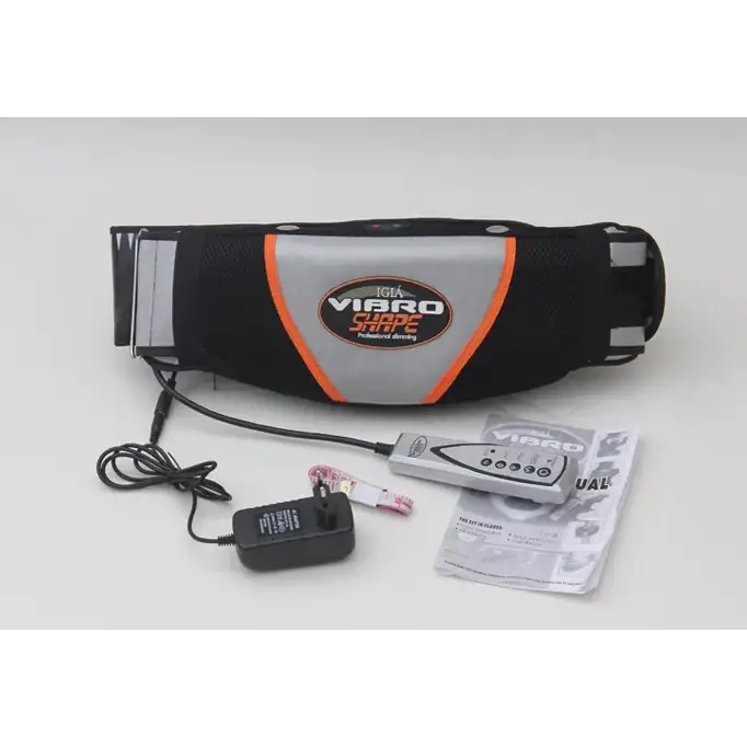 Black and silver tiga vibro classic shape waist trainer with orange trim.