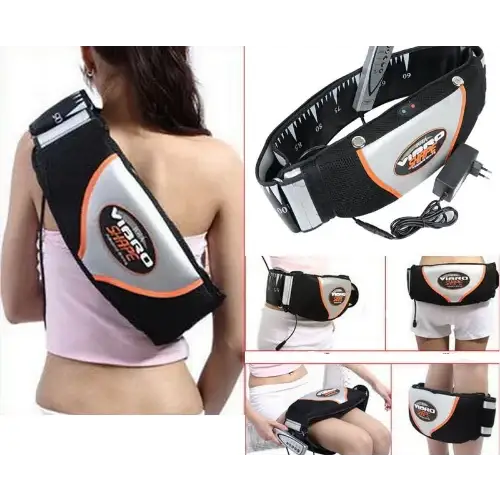 Black and silver vitaco brand electric body slimming belt with orange accents and a digital display.