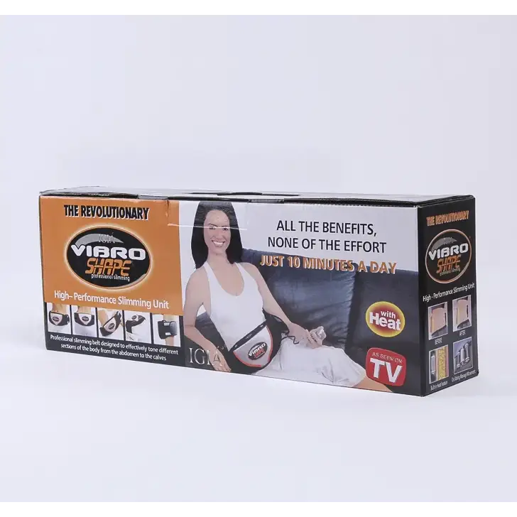 The vibra shape high-performance slimming belt, featuring a black and silver design with heat functionality.