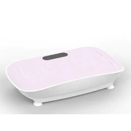 Pink and white vibration fitness platform with a sleek, modern design.