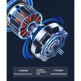 Shiny metallic electric motor with copper windings and blue glowing energy lines.