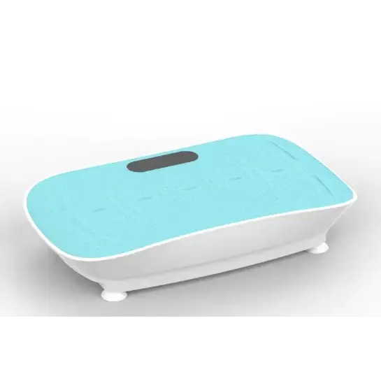 Light blue and white vibration plate with a black control panel.