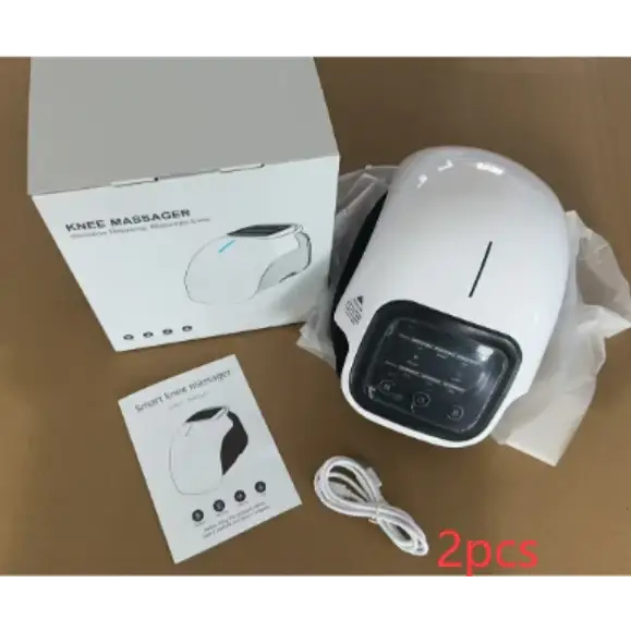 White plastic knee massager with a sleek, rounded design and black control panel.