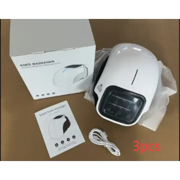 White plastic knee massager with black control panel and a single vertical line design.