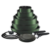 T-fal Ingenio Nonstick Cookware Set 14 Piece Induction Oven Broiler Safe 500F Cookware Pots and Pans RV Camping Oven Broil Dishwasher Safe Detachable Handle Forest Green