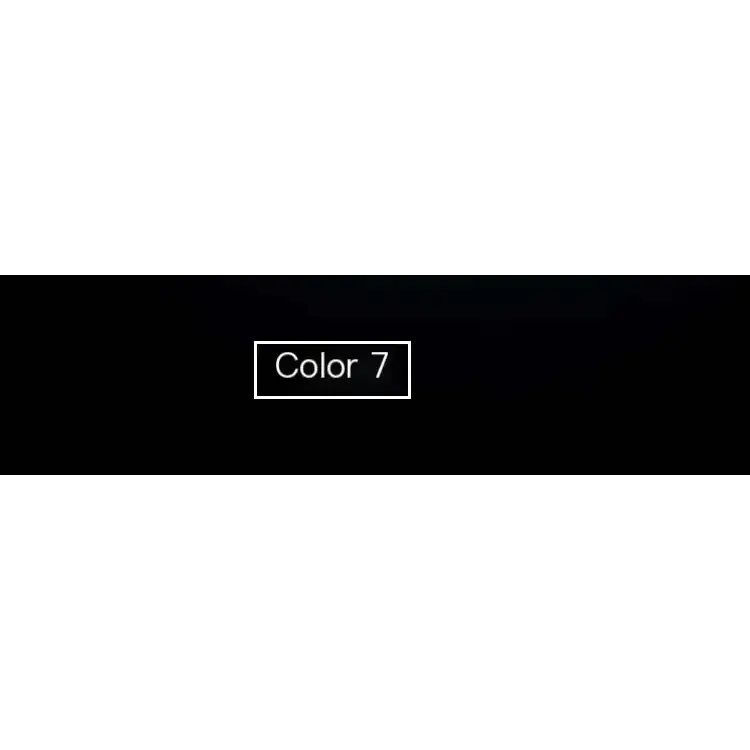 Color 7, a sleek white rectangular label with minimalist black text centered on a solid dark background.