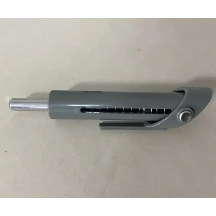 Gray plastic retractable pen with a metallic silver tip and clip.