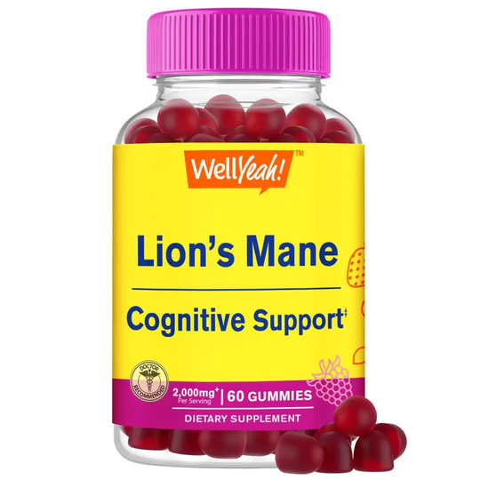 WellYeah Lions Mane Gummies for Adults (2000mg) | Lions Mane Supplement Memory and Focuse Support | Gluten Free Non GMO | Berry Flavor | Lions Mane Gummies 60 Count