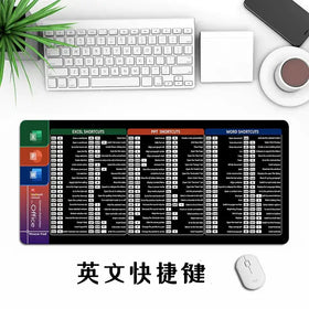 Black rectangular mouse pad with colorful sections for excel, ppt, and word shortcuts featuring white text on a dark background.