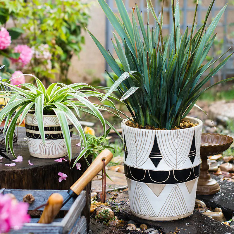 Egyptian Pattern Tall Flower Pot for Garden Decor - Joomcy