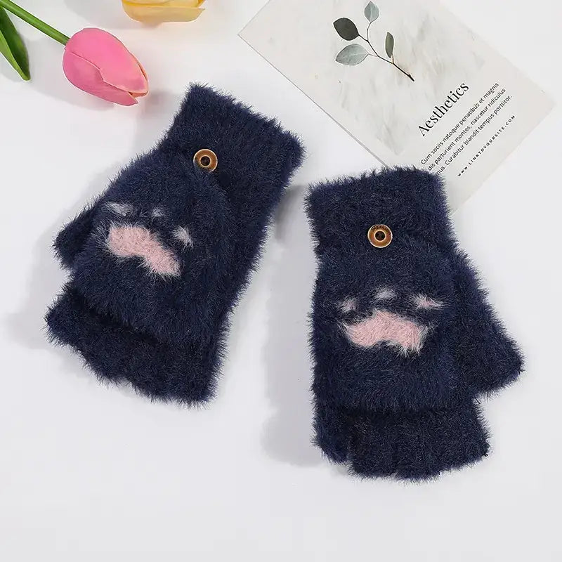 Winter Cat Claw Knit Gloves