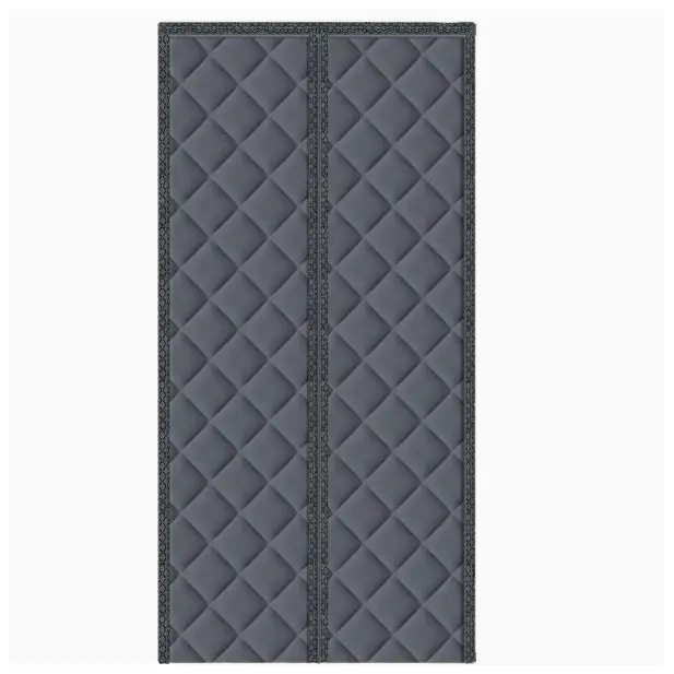 Dark gray quilted headboard with diamond-stitched pattern and ornate border detailing.