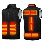 Black heated vest with glowing orange heating elements and silver mesh panels on the sides.