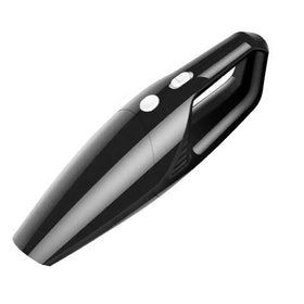Black handheld vacuum cleaner with a sleek, ergonomic design and two white control buttons on the side.