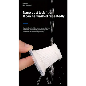 White nano dust lock filter with a clear plastic frame and pleated mesh design