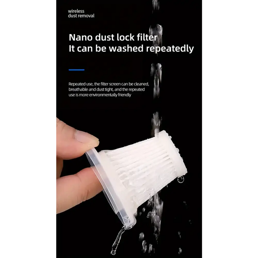 White nano dust lock filter with a clear plastic frame and pleated mesh design